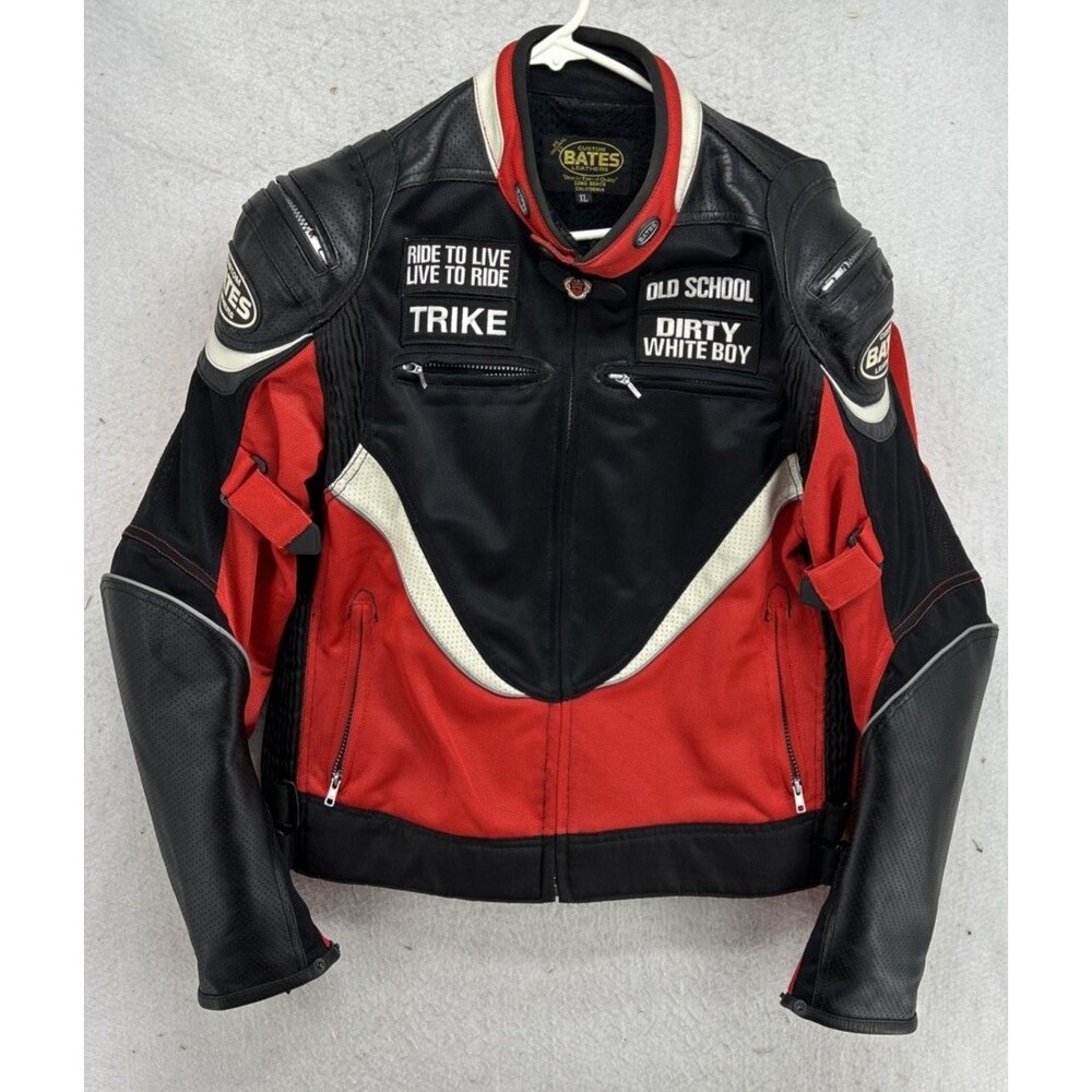 Bates Leathers Motorcycle Jacket Mens XL Red Black Padded Mesh Biker Riding